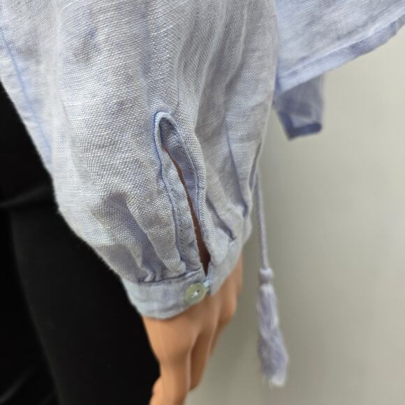 NWT Rachel Zoe Linen Top Blouse Peplum Wrap Tie Waist Women M Blue 100% Linen - Picture 11 of 13